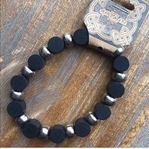 Handmade wooden cylinder beaded stretch bracelet